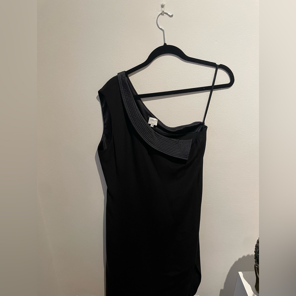 Like New Armani One Shoulder Black Cocktail Dress made in Italy designer dress
